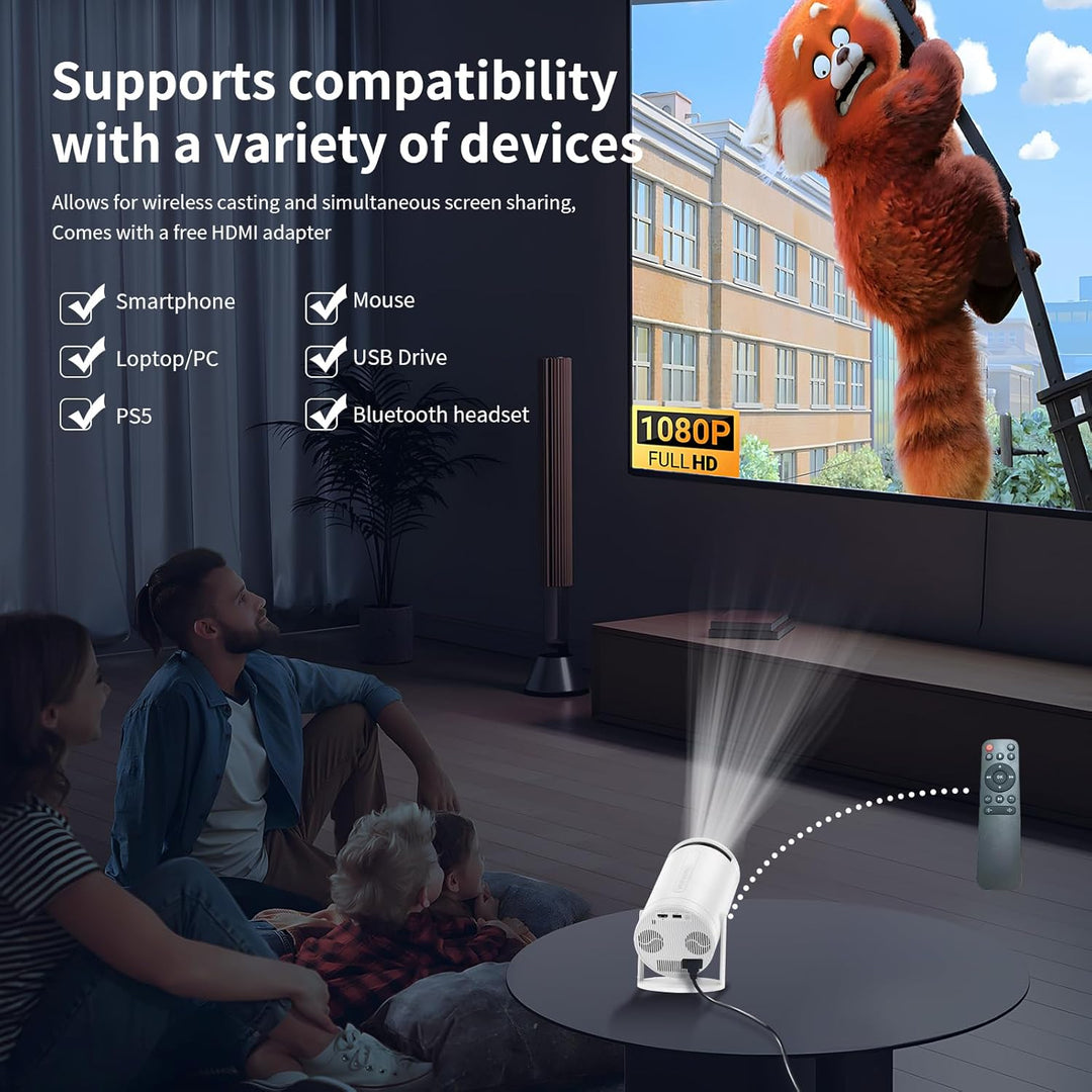 Beamer,Mini Projektor mit WiFi und Bluetooth 4K CWOWDEFU,270°Verstellbarer Ständer,Outdoor Portable