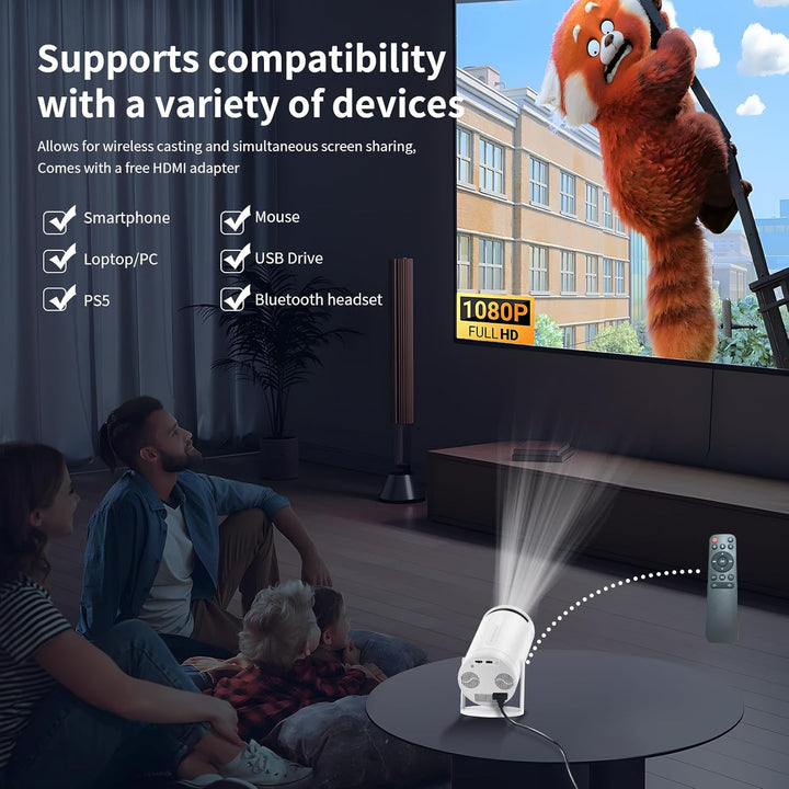 Beamer,Mini Projektor mit WiFi und Bluetooth 4K CWOWDEFU,270°Verstellbarer Ständer,Outdoor Portable