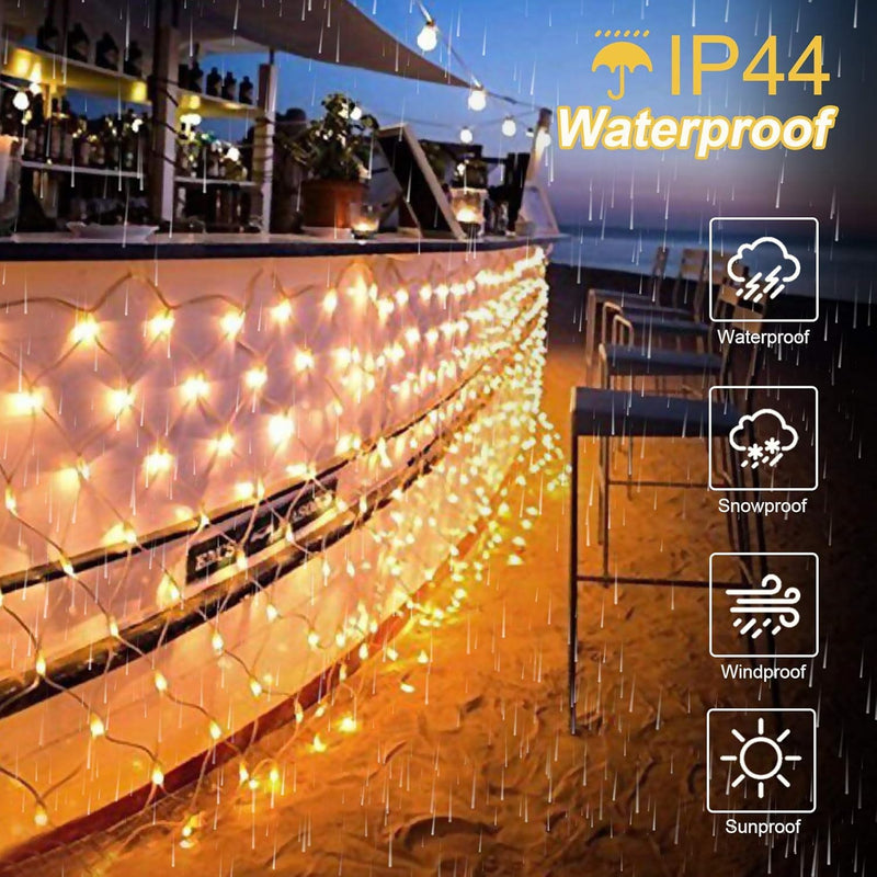 WOWDSGN 200 LED Lichternetz 3 x 2 m warmweiss Lichterkette Netz mit Fernbedienung Trafo Timer 8 Modi