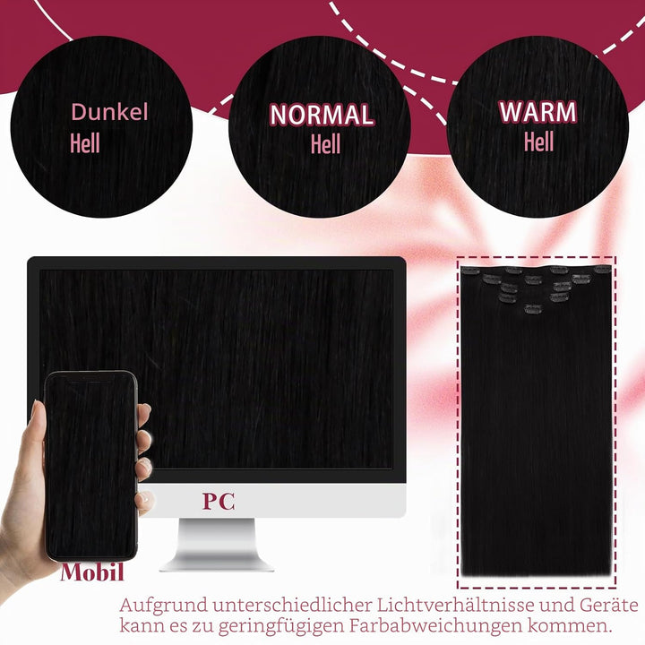 Vivien Extensions Echthaar Clip in Schwarz 30 cm Remy Echthaar Clip in Extensions Tiefschwarz Invisi