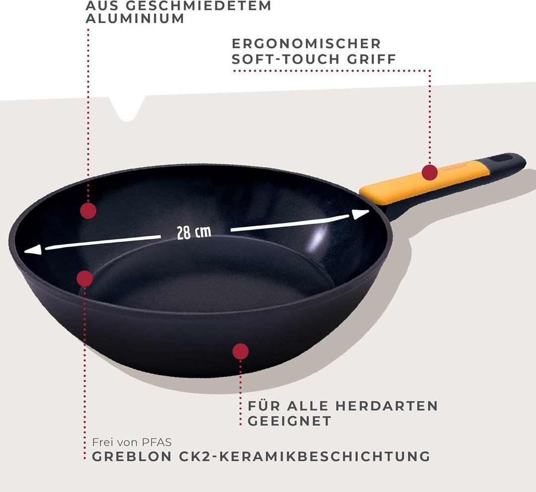 Fackelmann Wokpfanne Soft – Ø 28 cm aus geschmiedetem Aluminium, mit Greblon CK2 Ceramic Beschichtun