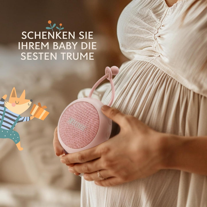 Sweety Fox White Noise Machine Baby - Rosa - Einschlafhilfe Babys, Wiegenlied Baby, Nachtlicht und W