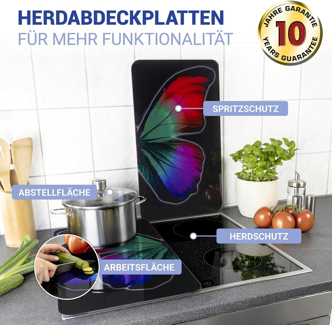 WENKO Herdabdeckplatte Universal Butterfly by Night 2er Set, für Glaskeramik-, Elektro- & Gasherde,