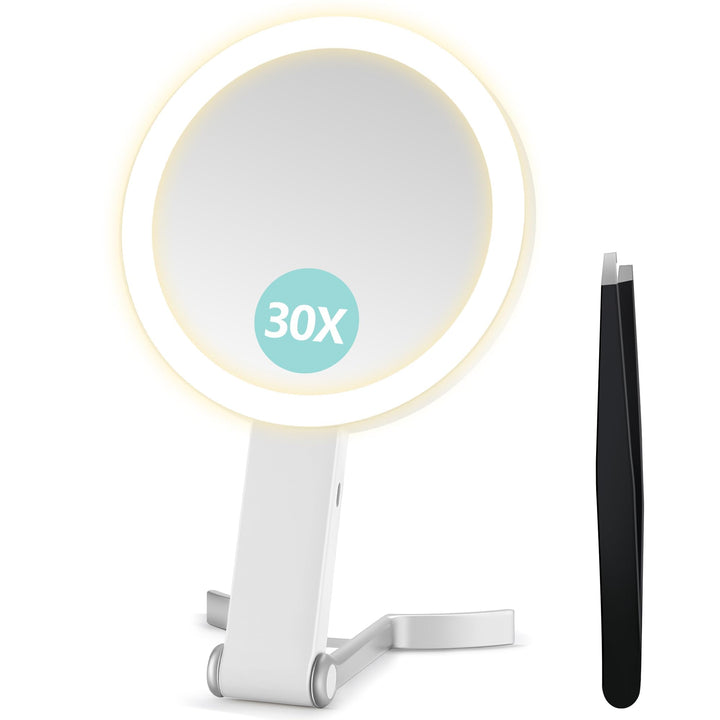 B Beauty Planet Vergrösserungsspiegel mit Licht, Doppelseitiger 30X/1X Vergrösserungsspiegel, Reise-