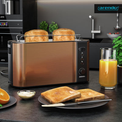 Arendo - Edelstahl Toaster Langschlitz 4 Scheiben - Defrost Funktion - wärmeisolierendes Gehäuse - m