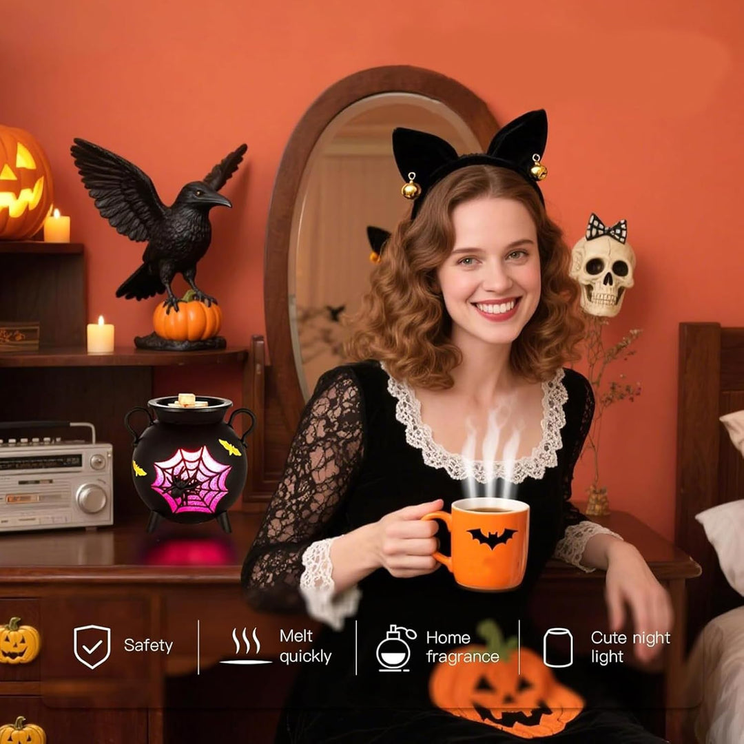 Halloween Duftwachswärmer - Hexenkessel Teelichtwärmer,Keramik Kesselform Elektrischer Duftverbreite