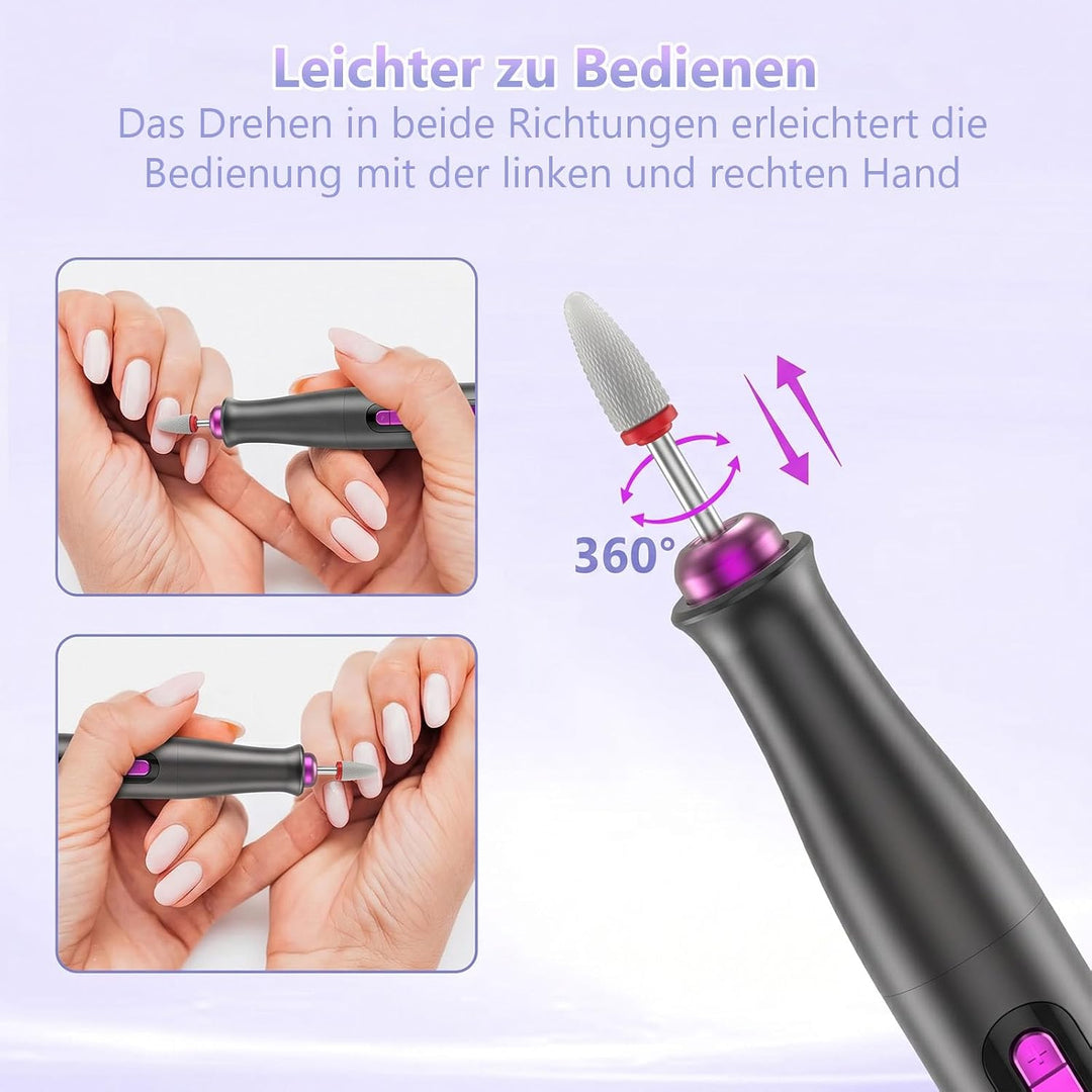 POFIBO Nagelfräser Kabellose 35000 U/Min - Professioneller Nail Drill für Gelnägel und Acrylnägel, E