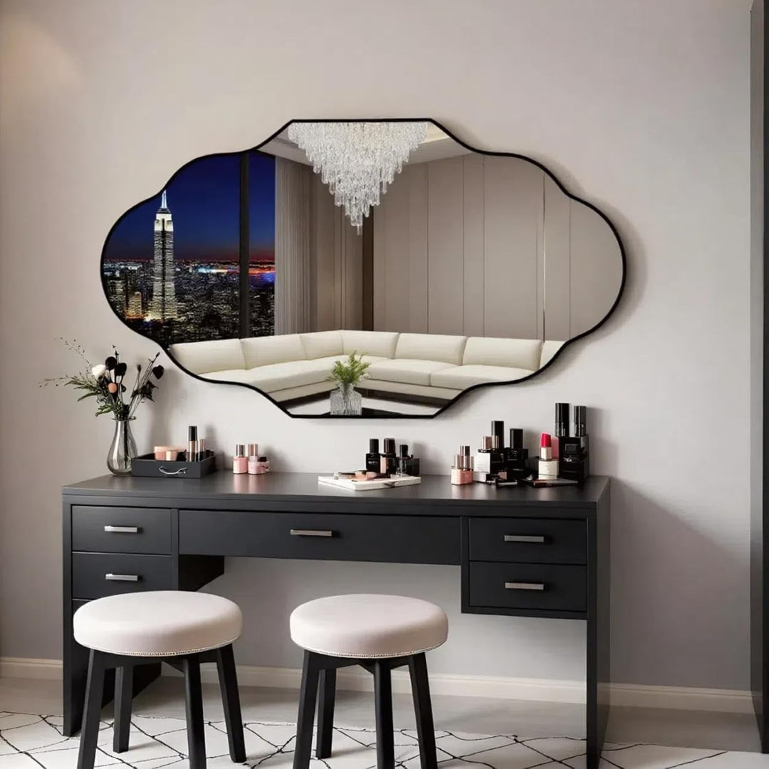 Clevich Spiegel Asymmetrisch 66x116cm Rahmen Alu, HD Glas Wandspiegel, Moderner Dekor-Spiegel, Schla
