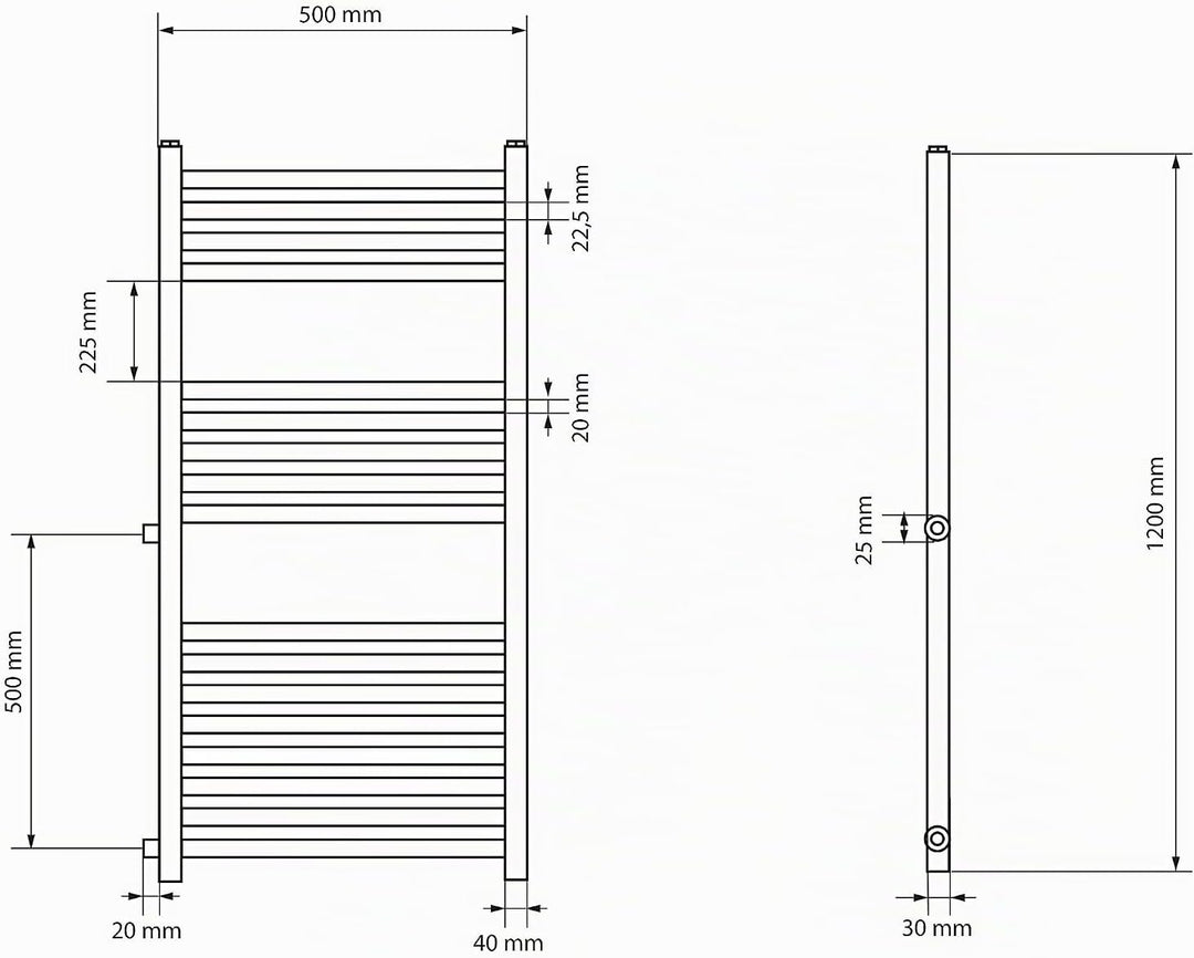 ECD Germany Renovierungsheizkörper Austausch - 500 x 1200 mm - Weiss - gerade mit Seitenanschluss 50