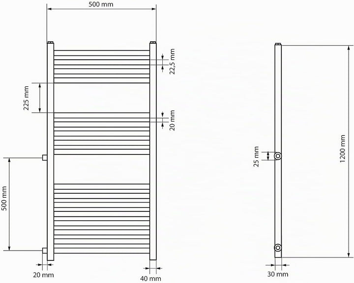 ECD Germany Renovierungsheizkörper Austausch - 500 x 1200 mm - Weiss - gerade mit Seitenanschluss 50