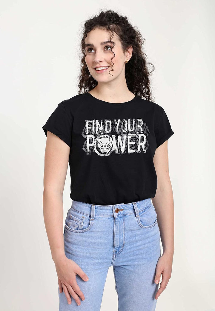 Marvel Avengers - Panther Power Women's Rolled-sleeve Black M
