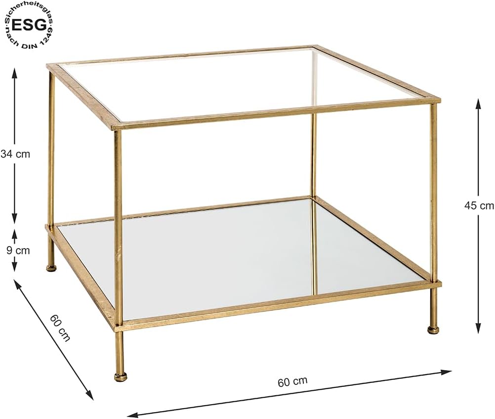 HAKU Möbel Beistelltisch Gold, Metall, Sicherheitsglas, Spiegel - Masse: B 60 cm x H 45 cm x T 60 cm