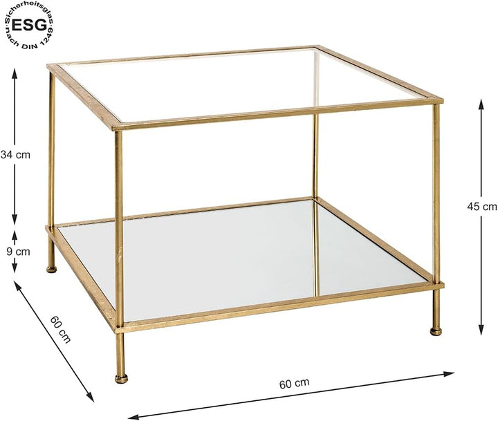 HAKU Möbel Beistelltisch Gold, Metall, Sicherheitsglas, Spiegel - Masse: B 60 cm x H 45 cm x T 60 cm