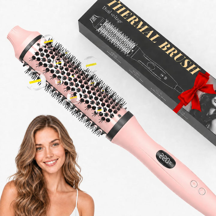 Bopcal Thermal Brush 3 in 1 - Thermobürste Rundbürste mit Digital Display, Ionische Lockenbürste Red