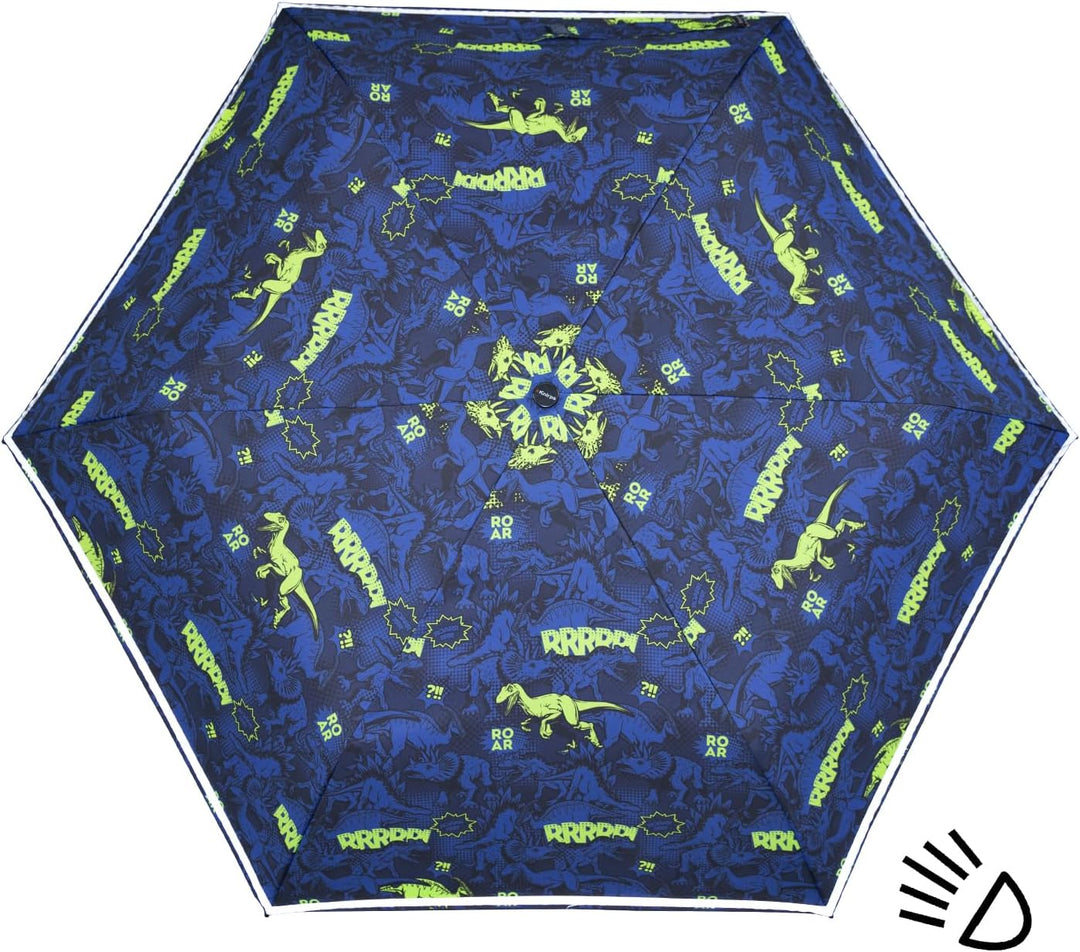 Knirps Kinder-Taschenschirm 4Kids reflective mit Reflexborte - Dinosaurier Neon Colour neonfarbene D
