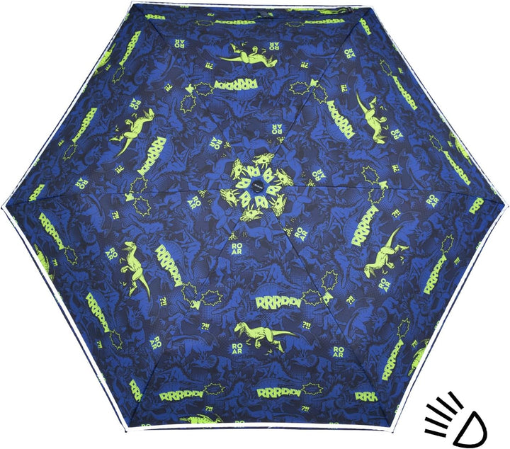Knirps Kinder-Taschenschirm 4Kids reflective mit Reflexborte - Dinosaurier Neon Colour neonfarbene D