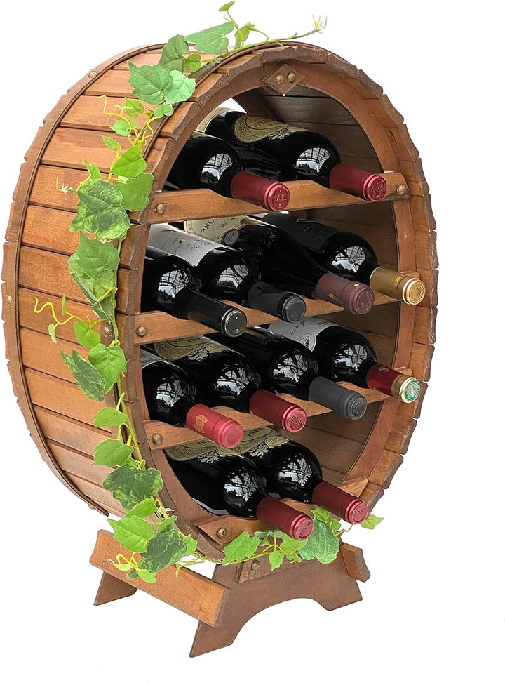 DanDiBo Weinregal Holz Weinfass für 12 Flaschen Braun gebeizt Bar Flaschenständer Fass Flaschenhalte
