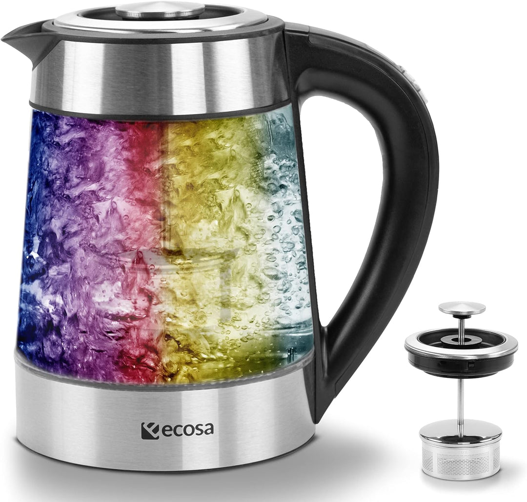 Glas Wasserkocher mit Teesieb und Kalkfilter | 1,7 Liter | Temperatureinstellung 40°C-100°C | 2200 W