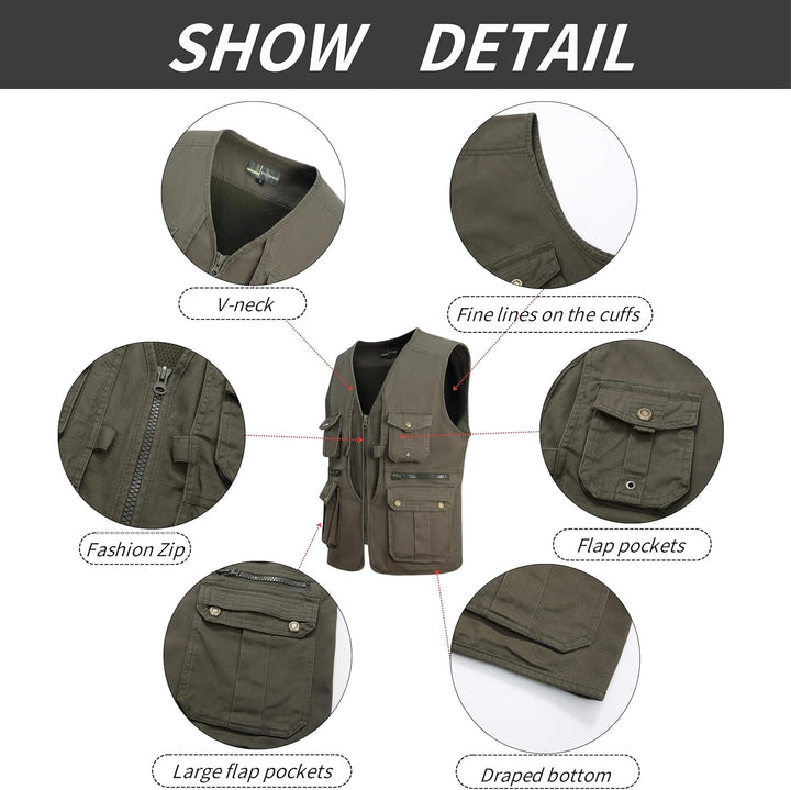 MeiLayM Herren Outdoor Weste Anglerweste mit Vielen Taschen Freizeit Jagd Herrenwesten Sommer Campin