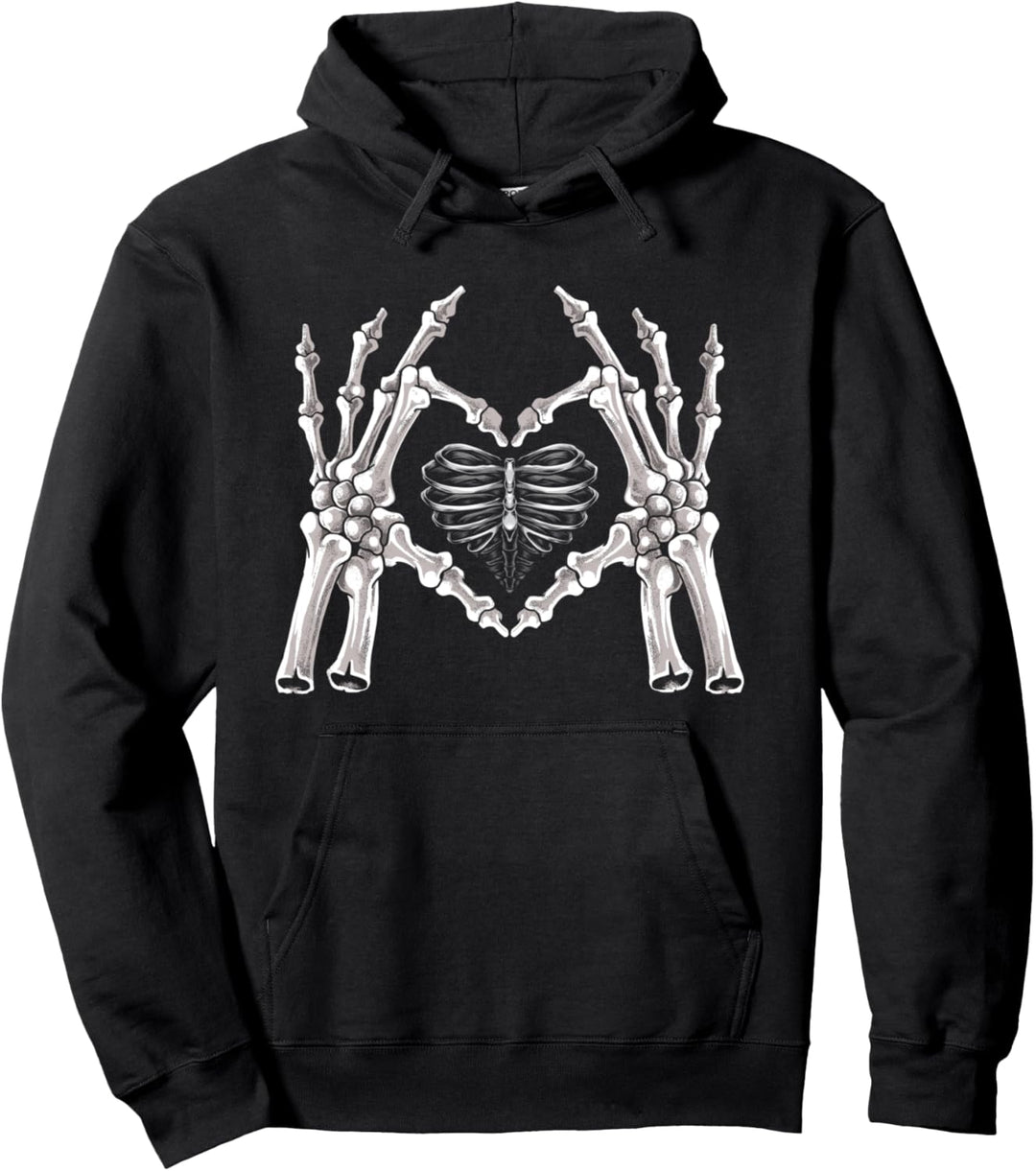 Skelett Rippen Hand Herz Zeichen Pullover Hoodie