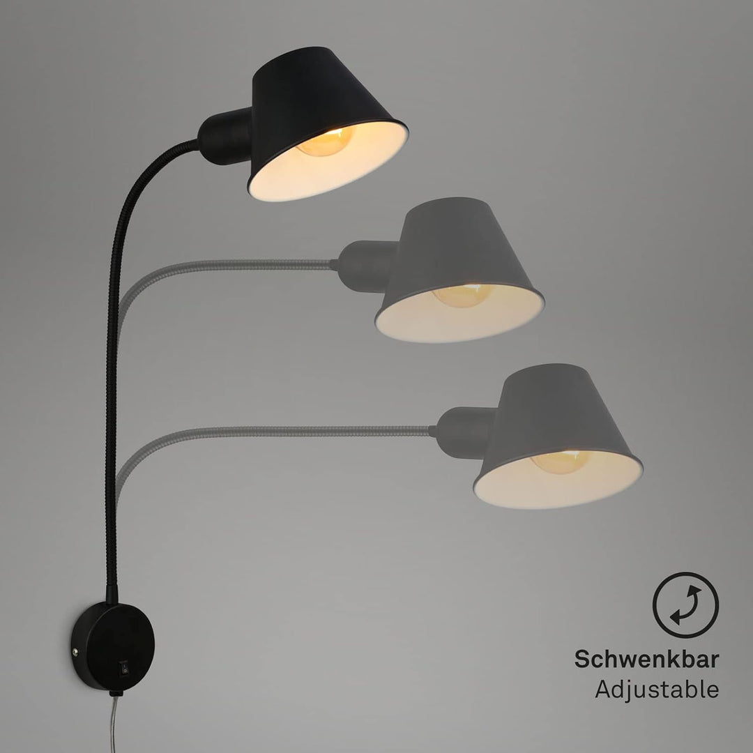 BRILONER Leuchten - Bettleuchte flexibel, Bettlampe verstellbar, Kippschalter, 1x E27 Fassung max. 1
