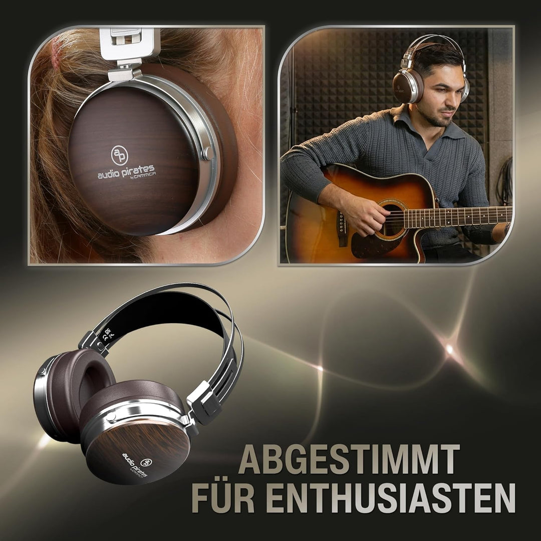 audio pirates Over-Ear Kopfhörer, Echtholz Kopfhörer, Top HiFi Sound, Kopfhörer mit Case, 3 m Kabel