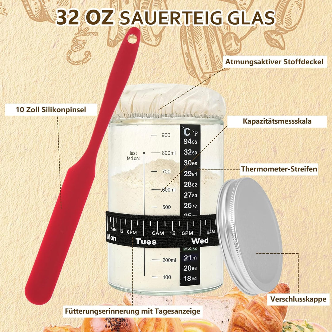 Gärkorb Brot Set Sauerteig Starter Set mit 2 faltbare Gärkörbchen Teigschaber Brot Sling und Teigrüh