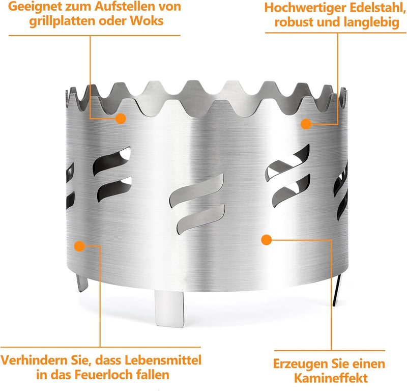 GFTIME Edelstahl Wokaufsatz für alle Feuerplatten, Grillplatte, Plancha mit kreisrunder Öffnung Ø 20