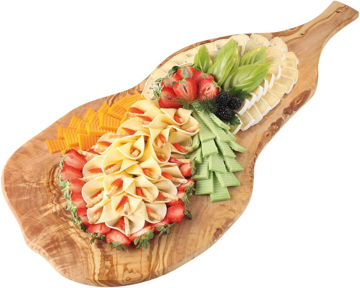 BATANIA Olivenholzbrett, Brotzeitplatte, Holzbrett für Buffet, gross mit Griff | Länge ca. 70 cm, Br