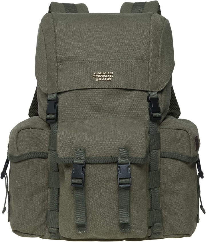 KAUKKO Canvas Retro Rucksack Damen Herren, Vintage Jagdrucksack Wanderrucksack mit 14 Zoll Laptopfac