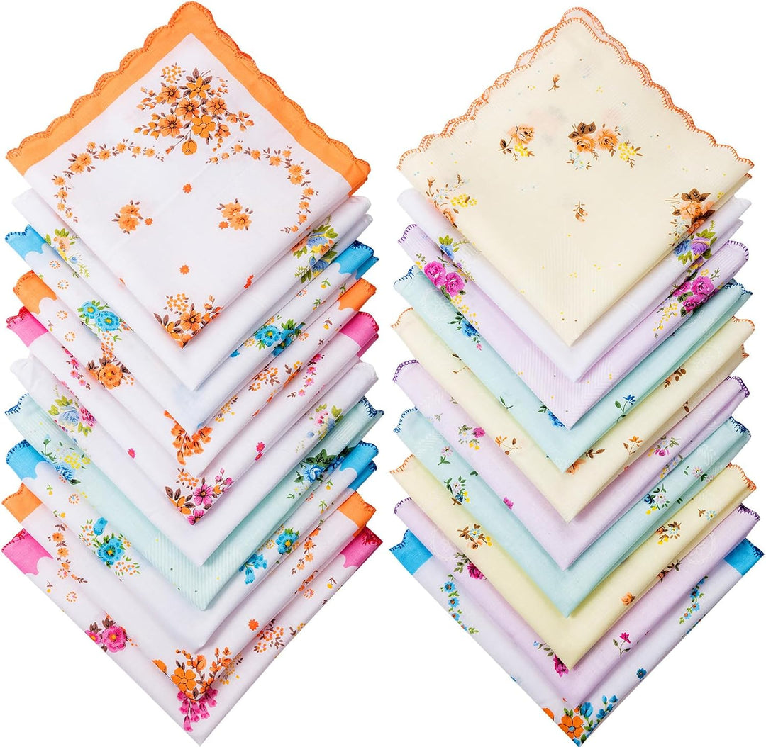 Zhanmai 20 Stück Damen Vintage Floral Print Baumwolle Bunte Damen Taschentücher