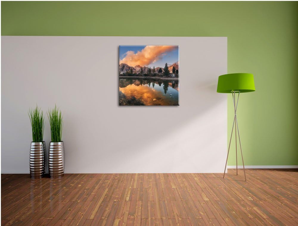 Pixxprint Bunte Dolomiten am See Limides, Format: 70x70 auf Leinwand, 70x70