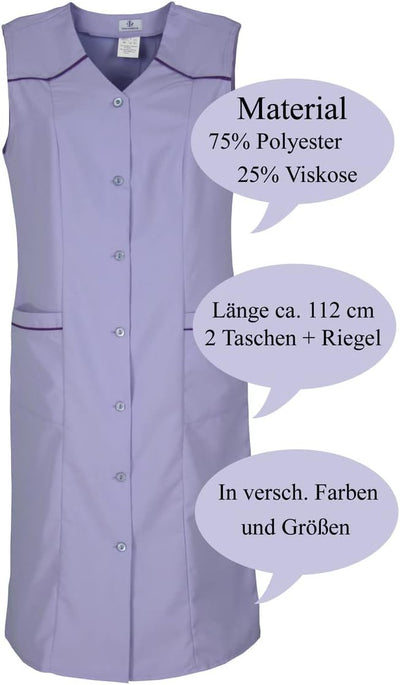 Damenkittel ohne Arm Kochschürze Kittel Schürze Knopfkittel einfarbig Hauskleid 36 Flieder, 36 Flied