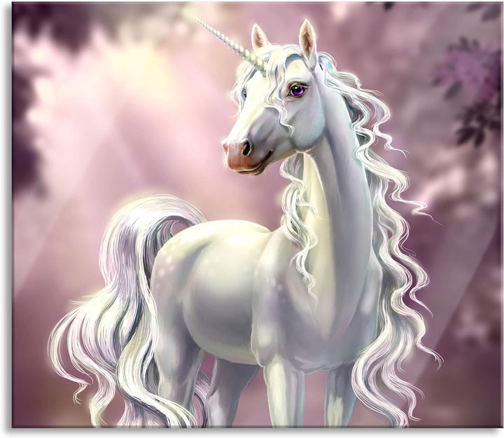 Pink äugiges Einhorn im rosa Märchenwald Herdabdeckplatte & Spritzschutz aus Echtglas | Für Herd-Koc