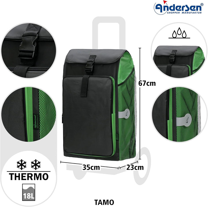 Andersen Shopper Royal mit 3-Speichenrad Alu klappbar mit Rad Ø 25 cm und Tasche Tomo mit Kühlfach g