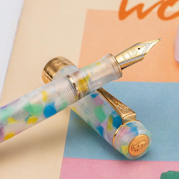 Jinhao 100 Classic Füllfederhalter Regenbogen Marmor Zelluloid, Mittlere Feder mit Konverter und Sti