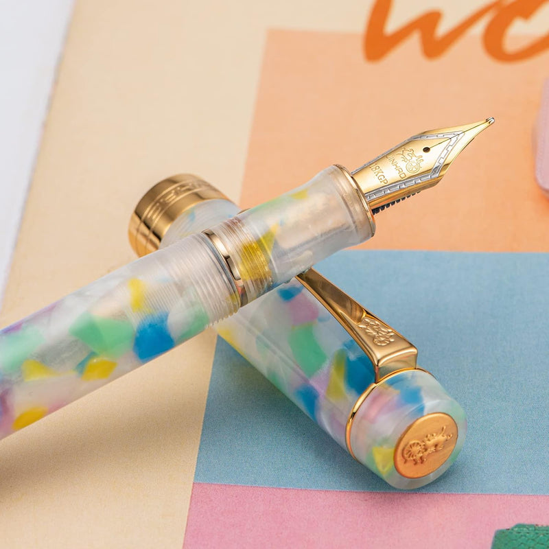 Jinhao 100 Classic Füllfederhalter Rainbow Celluloid, extra feine Feder mit Konverter und Stifteetui