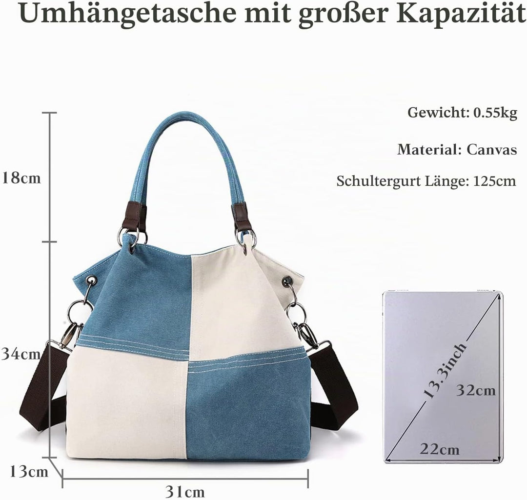 CORIOS Damen Schultertasche Canvas Handtasche Grosse Kapazität Umhängetasche Casual Tragetasche Mult
