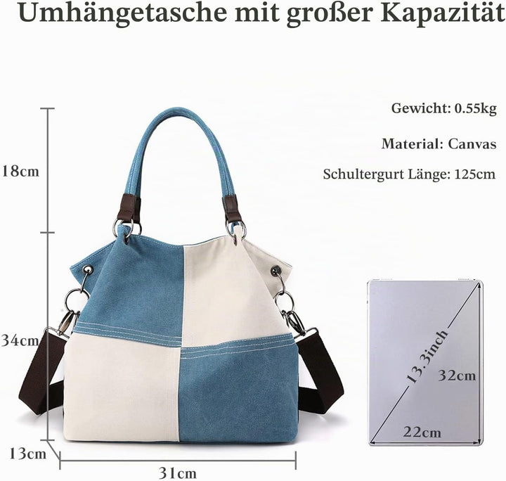 CORIOS Damen Schultertasche Canvas Handtasche Grosse Kapazität Umhängetasche Casual Tragetasche Mult