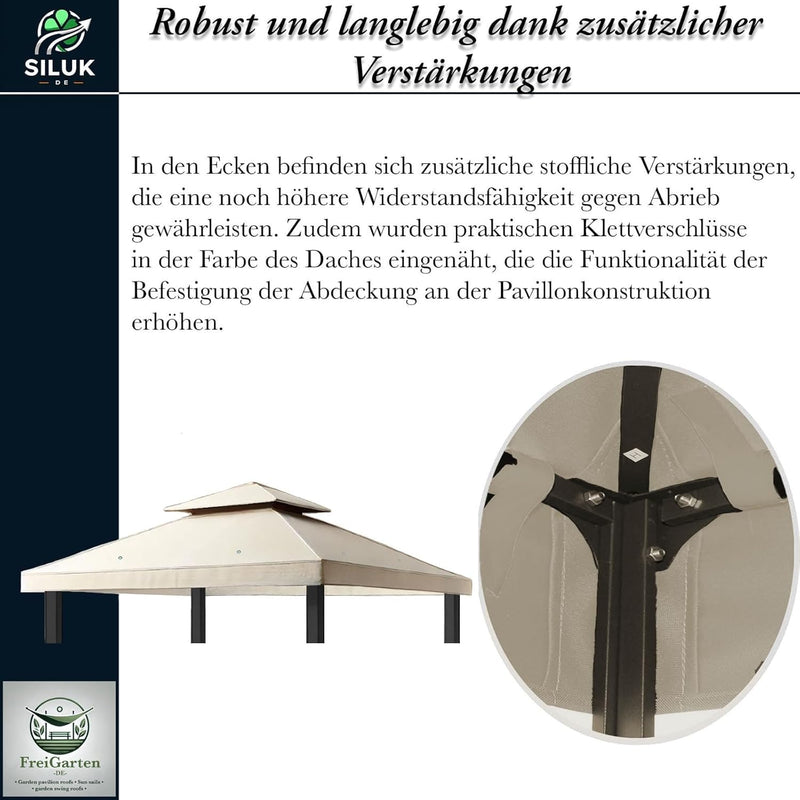 freigarten.de - Ersatzdach für Pavillon 3 x 3 m, wasserdicht, Material: Panama PCV Soft 370 g/m² ext