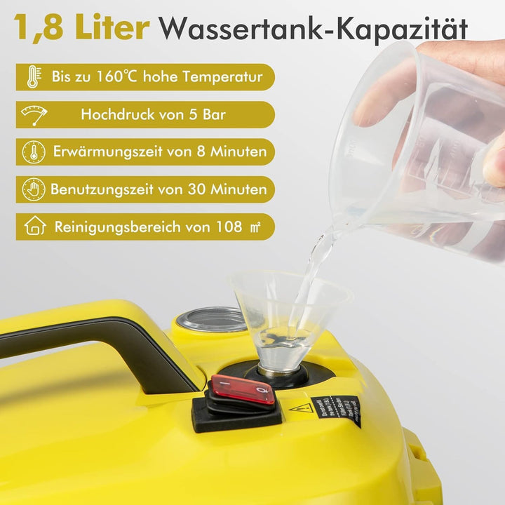 FANTASK 2000W Dampfreiniger inkl. 13 Zubehör, Dampfdruck: max. 5 bar, Temperatur: bis zu 160℃, Fläch