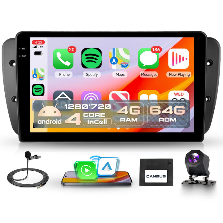 Rimoody 4G+64G Android Autoradio für Seat Ibiza 6j IV 2009-2014 Wireless Carplay Android Auto, 9 Zol