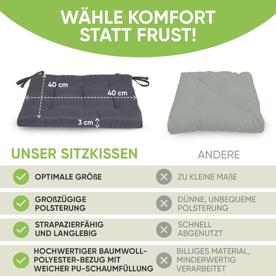Gräfenstayn® 8er-Set Sitzkissen 40x40x3cm mit Haltebändern für Indoor und Outdoor mit Öko-Tex Siegel