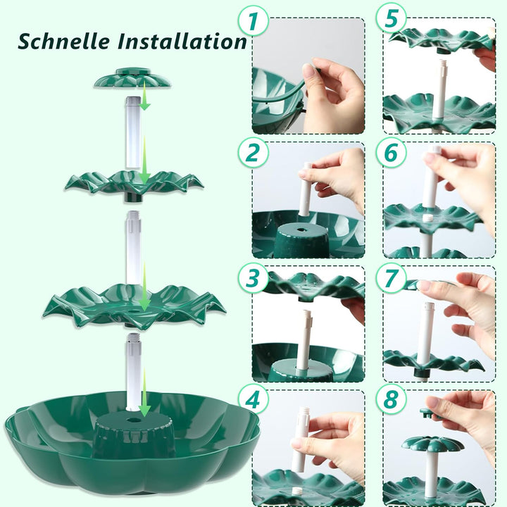 AISITIN DIY Brunnen,Vogeltränke Sets mit 6,5W Solar Springbrunnen mit Akku, 3 Stufige Vogelfütterer
