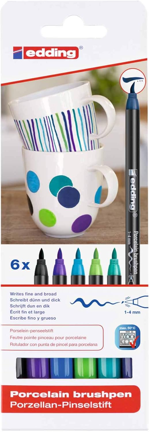 edding 4200 Porzellan Pinselstift (auch für Glas und Keramik) (1 Komplett-Set)