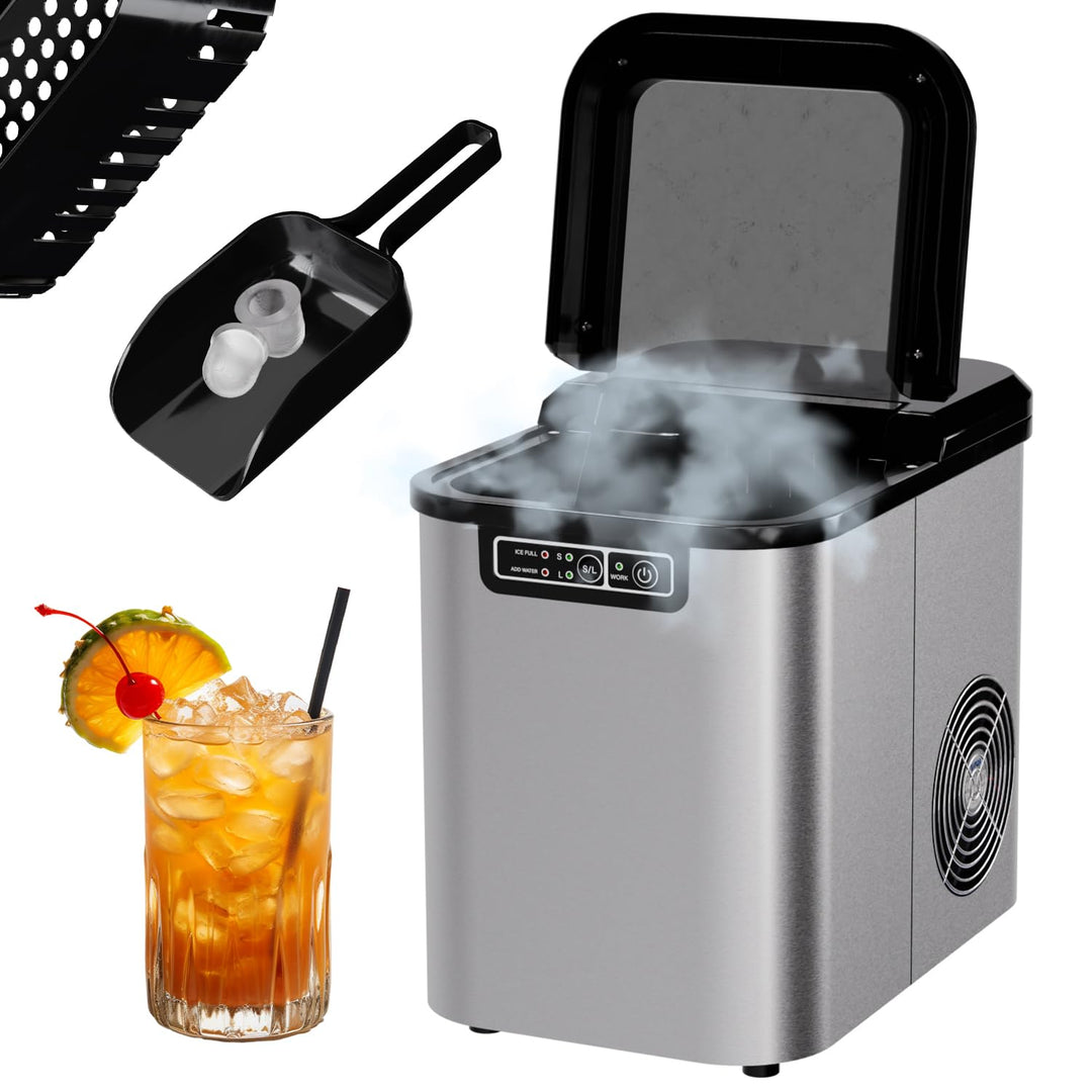 TroniTechnik® Eiswürfelmaschine Eiswürfelbereiter aus Edelstahl, Ice Maker, 12kg/24h, 2,2 Liter Wass