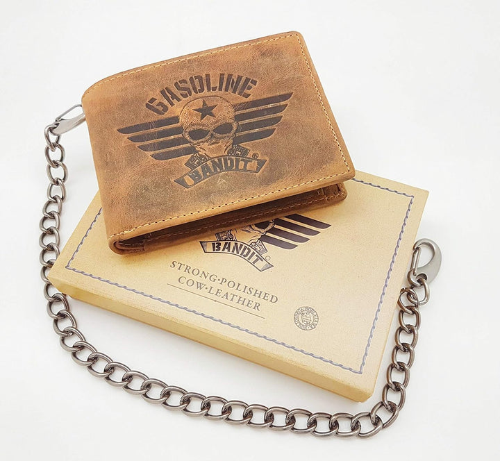 Vintage Biker Wallet Geldbörse klein original GASOLINE BANDIT aus Echtleder mit Kette