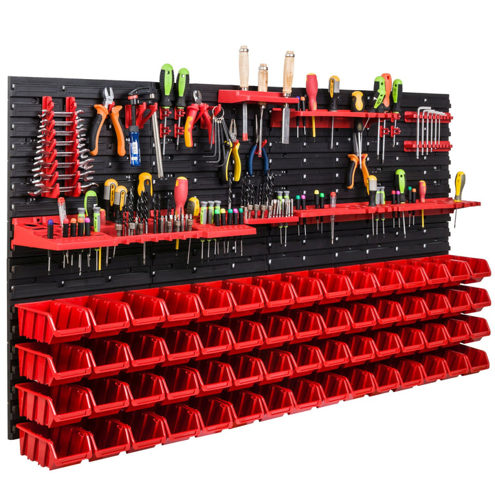 Lagersystem Werkstattregal | 156 x 78 cm | 60 stck. Box | Wandregal mit Werkzeughalterungen und Stap