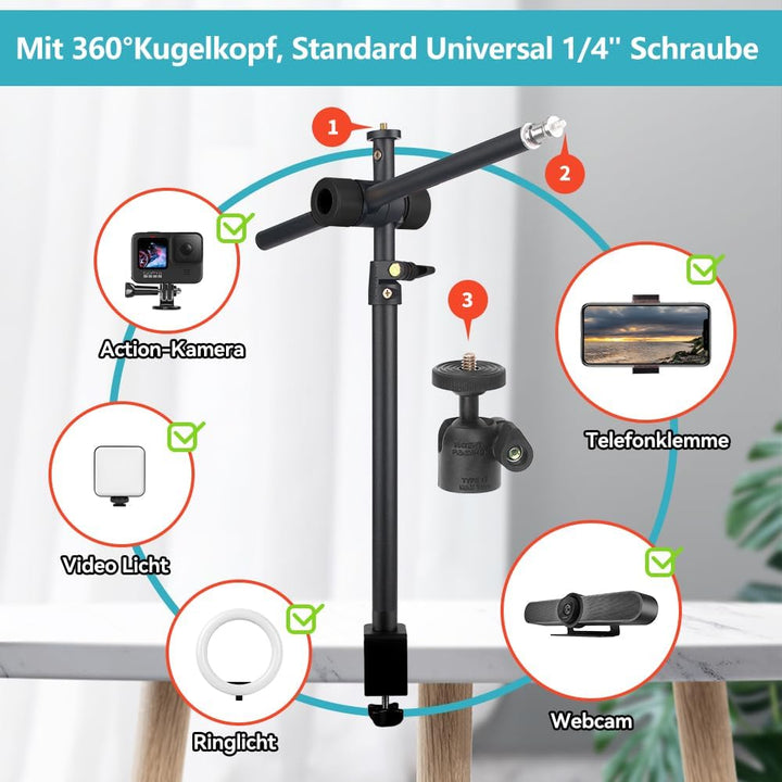 JEBUTU OS01 Kamera Tischstativ Overhead Stativ, 32.5-88cm verstellbar Kamera Tischhalterung für Kame