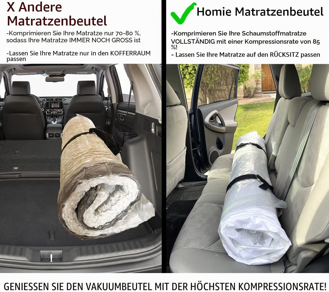 Homie Matratzen-Vakuumbeutel, verschliessbarer Beutel für Memory Foam- oder Federkernmatratzen, Komp